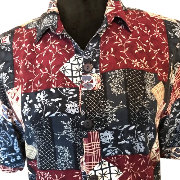 Jessica Stevens Paisley Floral Blouse: Vintage 80s Rayon Tunic, Magenta Blue, M - Picture 3 of 9